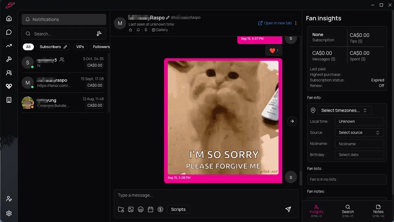 App Messages Interface